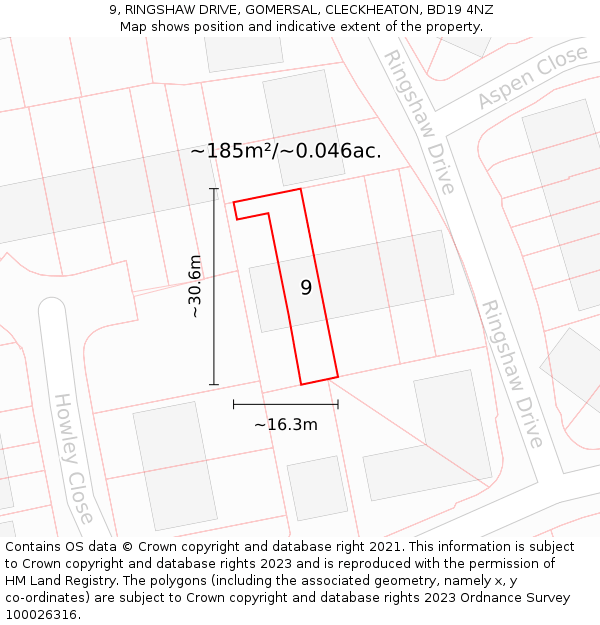 9, RINGSHAW DRIVE, GOMERSAL, CLECKHEATON, BD19 4NZ: Plot and title map