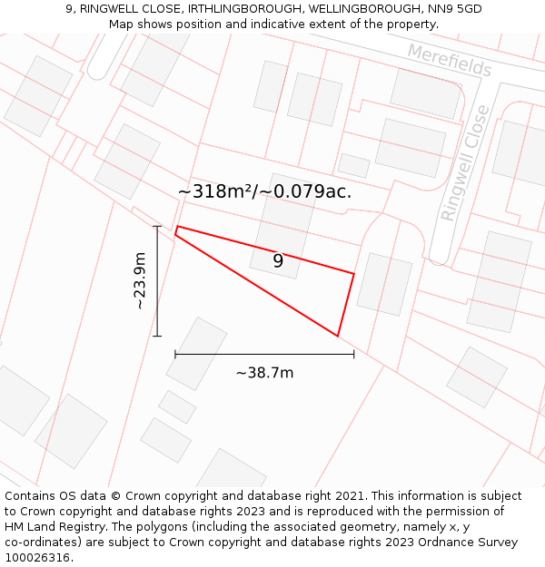 9, RINGWELL CLOSE, IRTHLINGBOROUGH, WELLINGBOROUGH, NN9 5GD: Plot and title map