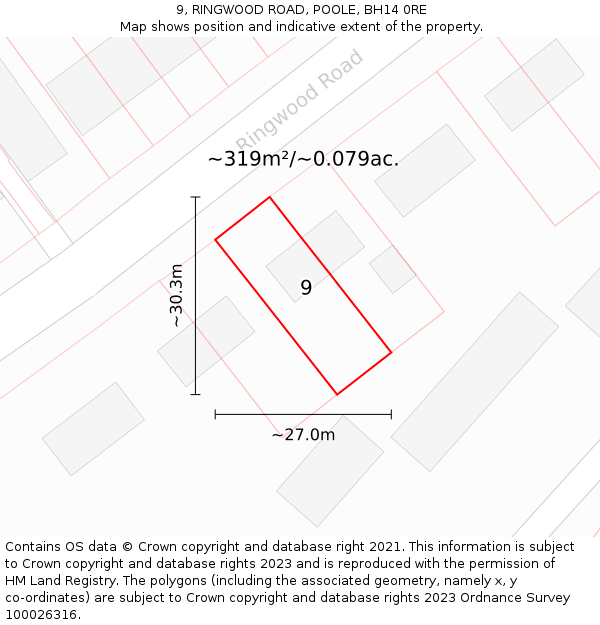 9, RINGWOOD ROAD, POOLE, BH14 0RE: Plot and title map