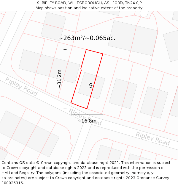 9, RIPLEY ROAD, WILLESBOROUGH, ASHFORD, TN24 0JP: Plot and title map