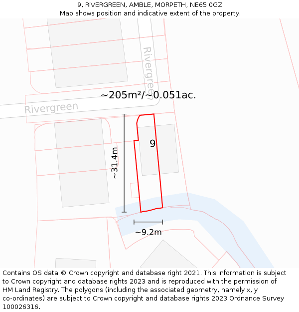 9, RIVERGREEN, AMBLE, MORPETH, NE65 0GZ: Plot and title map