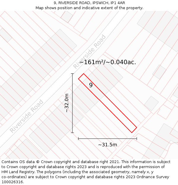 9, RIVERSIDE ROAD, IPSWICH, IP1 4AR: Plot and title map