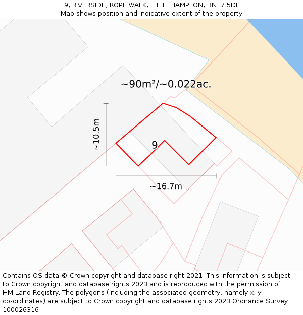 9, RIVERSIDE, ROPE WALK, LITTLEHAMPTON, BN17 5DE: Plot and title map