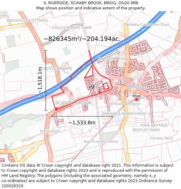 9, RIVERSIDE, SCAWBY BROOK, BRIGG, DN20 9RB: Plot and title map