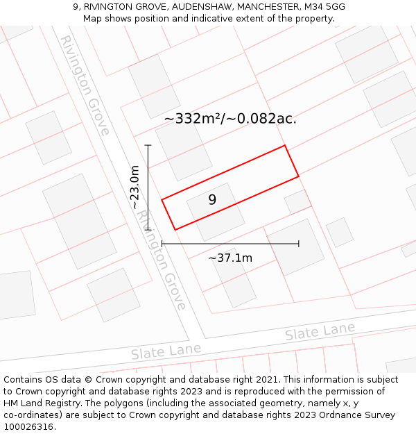 9, RIVINGTON GROVE, AUDENSHAW, MANCHESTER, M34 5GG: Plot and title map