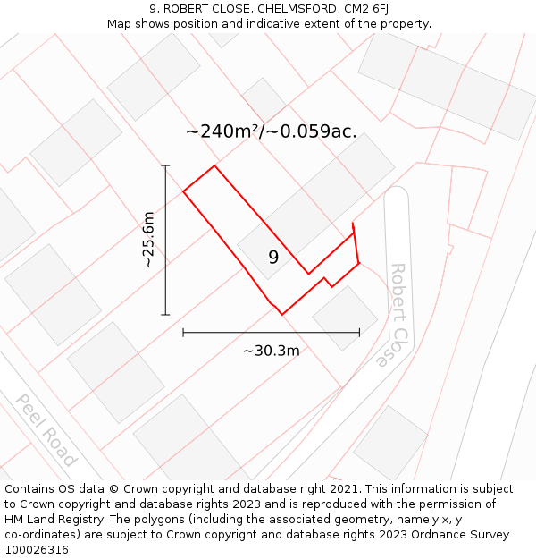 9, ROBERT CLOSE, CHELMSFORD, CM2 6FJ: Plot and title map