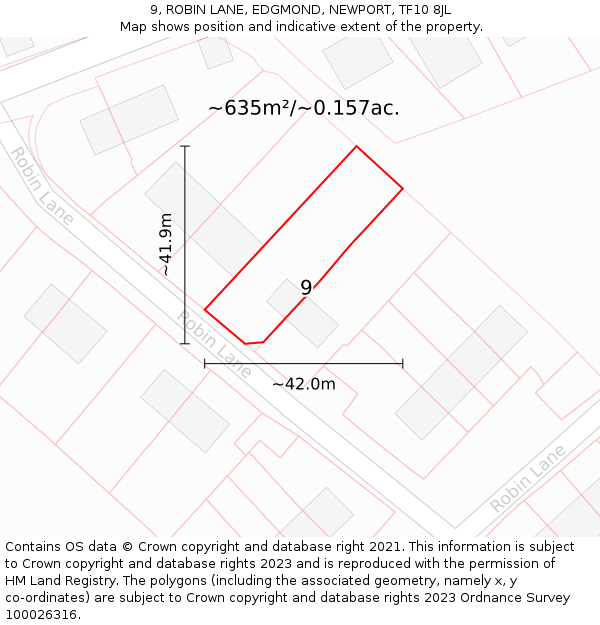 9, ROBIN LANE, EDGMOND, NEWPORT, TF10 8JL: Plot and title map