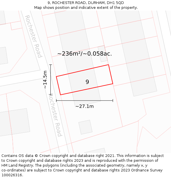 9, ROCHESTER ROAD, DURHAM, DH1 5QD: Plot and title map