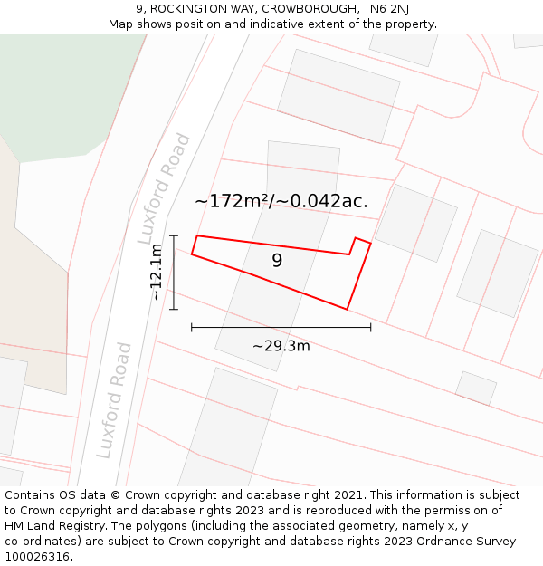 9, ROCKINGTON WAY, CROWBOROUGH, TN6 2NJ: Plot and title map