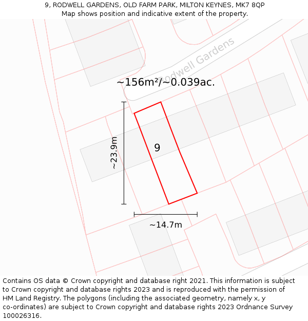 9, RODWELL GARDENS, OLD FARM PARK, MILTON KEYNES, MK7 8QP: Plot and title map