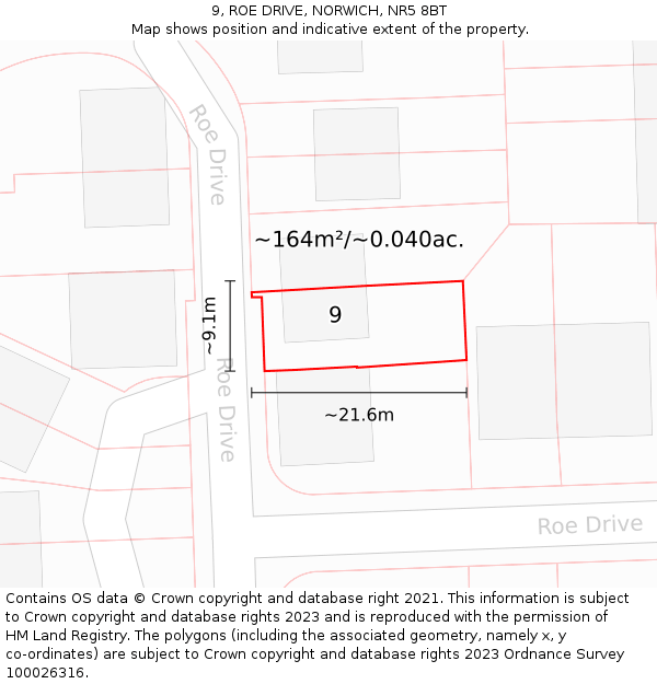 9, ROE DRIVE, NORWICH, NR5 8BT: Plot and title map