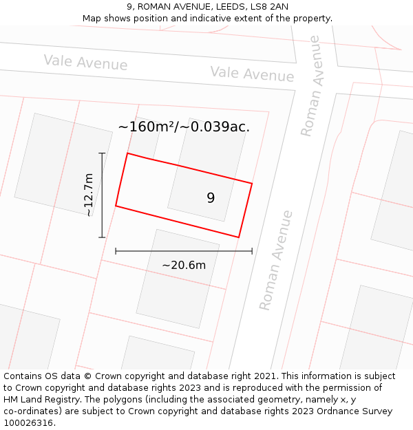 9, ROMAN AVENUE, LEEDS, LS8 2AN: Plot and title map