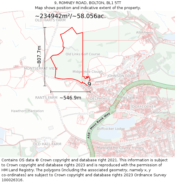 9, ROMNEY ROAD, BOLTON, BL1 5TT: Plot and title map