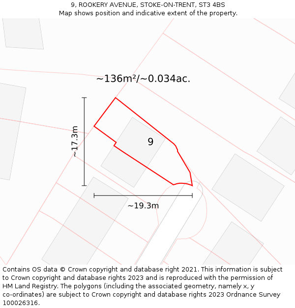 9, ROOKERY AVENUE, STOKE-ON-TRENT, ST3 4BS: Plot and title map