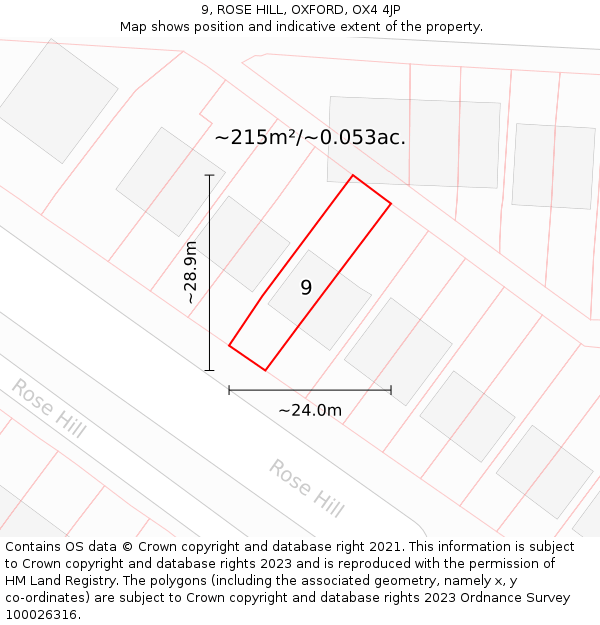 9, ROSE HILL, OXFORD, OX4 4JP: Plot and title map