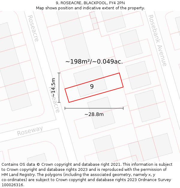 9, ROSEACRE, BLACKPOOL, FY4 2PN: Plot and title map