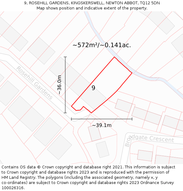 9, ROSEHILL GARDENS, KINGSKERSWELL, NEWTON ABBOT, TQ12 5DN: Plot and title map