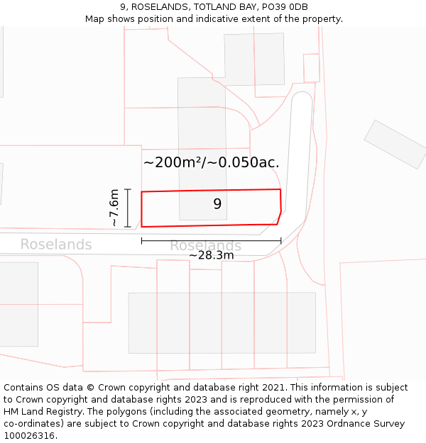 9, ROSELANDS, TOTLAND BAY, PO39 0DB: Plot and title map