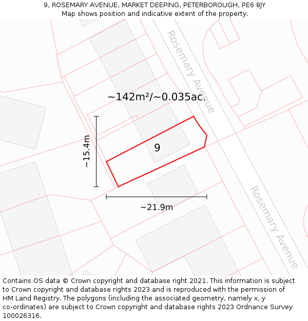 9, ROSEMARY AVENUE, MARKET DEEPING, PETERBOROUGH, PE6 8JY: Plot and title map