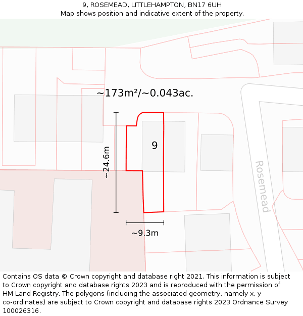 9, ROSEMEAD, LITTLEHAMPTON, BN17 6UH: Plot and title map