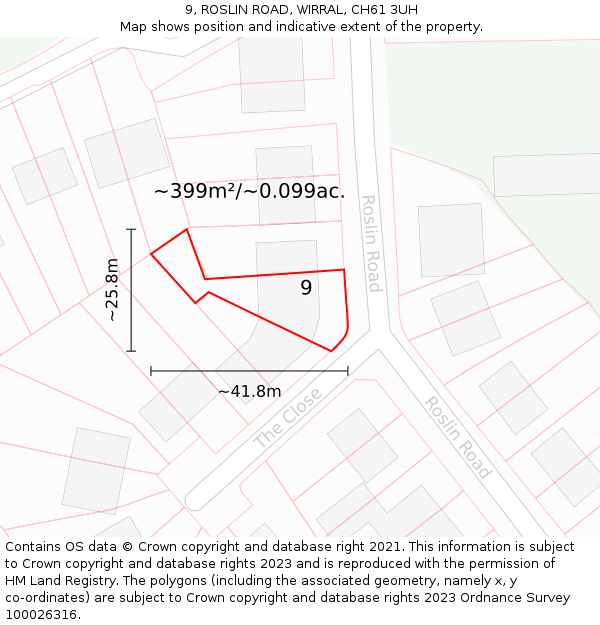 9, ROSLIN ROAD, WIRRAL, CH61 3UH: Plot and title map