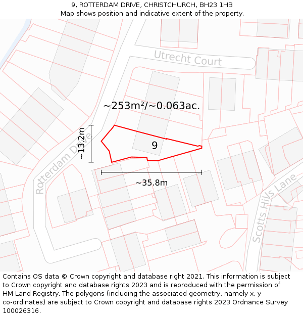 9, ROTTERDAM DRIVE, CHRISTCHURCH, BH23 1HB: Plot and title map