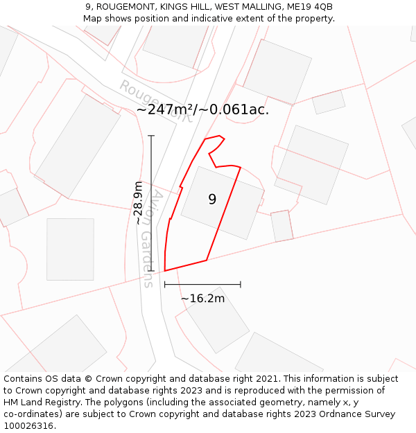 9, ROUGEMONT, KINGS HILL, WEST MALLING, ME19 4QB: Plot and title map