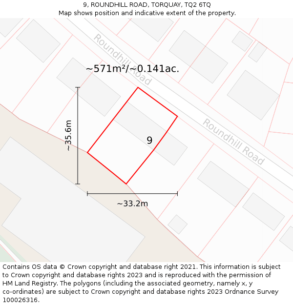 9, ROUNDHILL ROAD, TORQUAY, TQ2 6TQ: Plot and title map