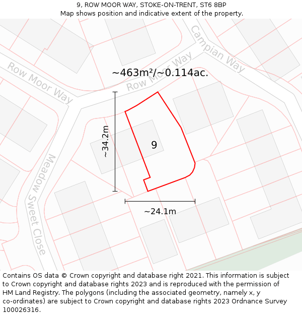 9, ROW MOOR WAY, STOKE-ON-TRENT, ST6 8BP: Plot and title map