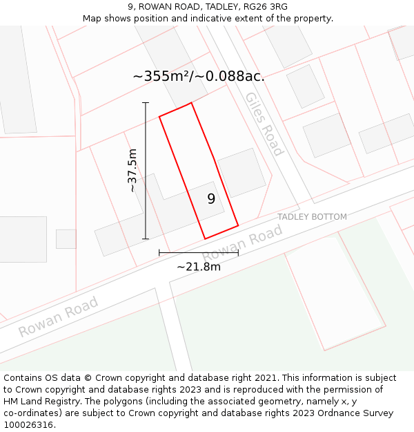 9, ROWAN ROAD, TADLEY, RG26 3RG: Plot and title map