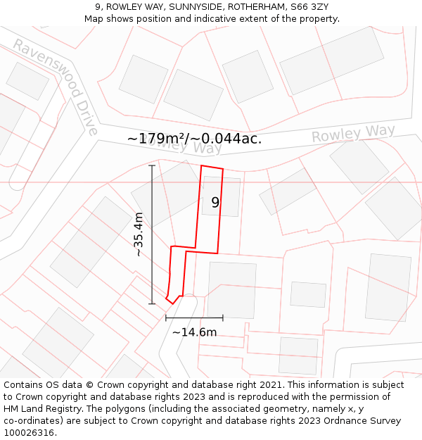9, ROWLEY WAY, SUNNYSIDE, ROTHERHAM, S66 3ZY: Plot and title map
