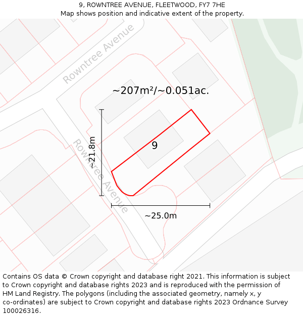 9, ROWNTREE AVENUE, FLEETWOOD, FY7 7HE: Plot and title map