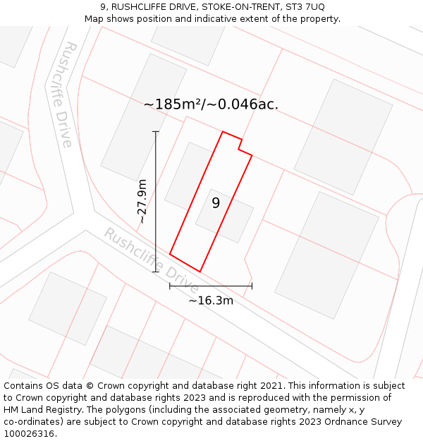 9, RUSHCLIFFE DRIVE, STOKE-ON-TRENT, ST3 7UQ: Plot and title map