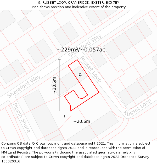 9, RUSSET LOOP, CRANBROOK, EXETER, EX5 7EY: Plot and title map