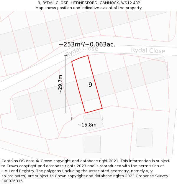 9, RYDAL CLOSE, HEDNESFORD, CANNOCK, WS12 4RP: Plot and title map