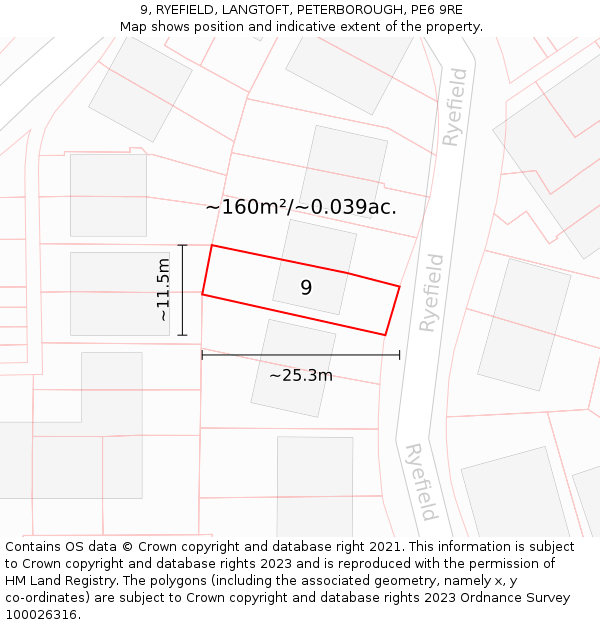 9, RYEFIELD, LANGTOFT, PETERBOROUGH, PE6 9RE: Plot and title map