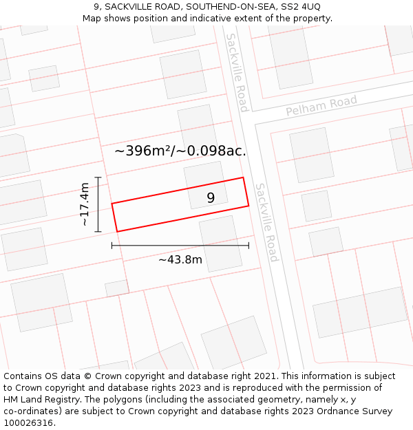 9, SACKVILLE ROAD, SOUTHEND-ON-SEA, SS2 4UQ: Plot and title map