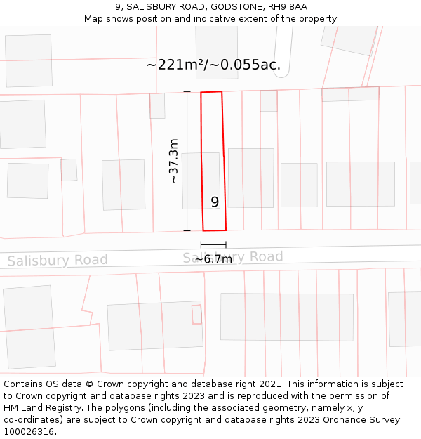 9, SALISBURY ROAD, GODSTONE, RH9 8AA: Plot and title map