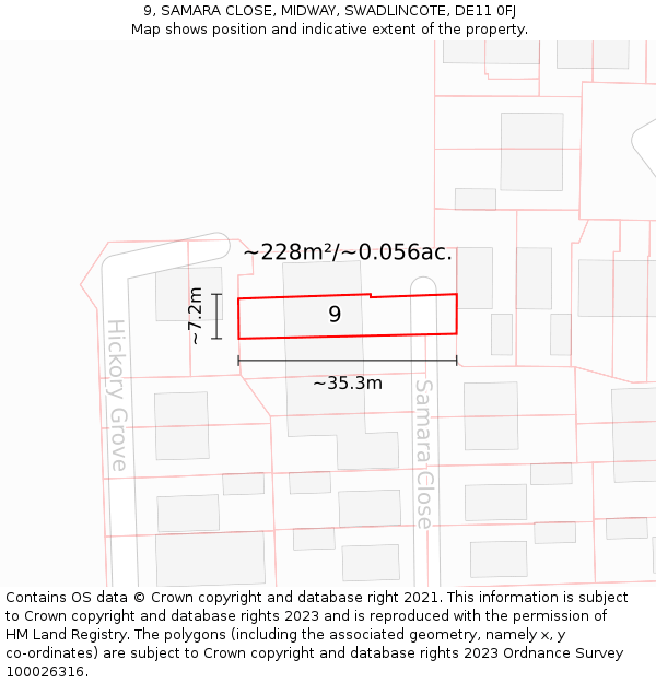 9, SAMARA CLOSE, MIDWAY, SWADLINCOTE, DE11 0FJ: Plot and title map