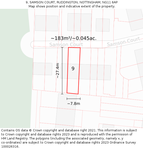 9, SAMSON COURT, RUDDINGTON, NOTTINGHAM, NG11 6AP: Plot and title map