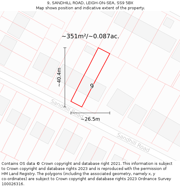 9, SANDHILL ROAD, LEIGH-ON-SEA, SS9 5BX: Plot and title map