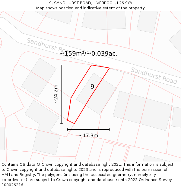 9, SANDHURST ROAD, LIVERPOOL, L26 9YA: Plot and title map