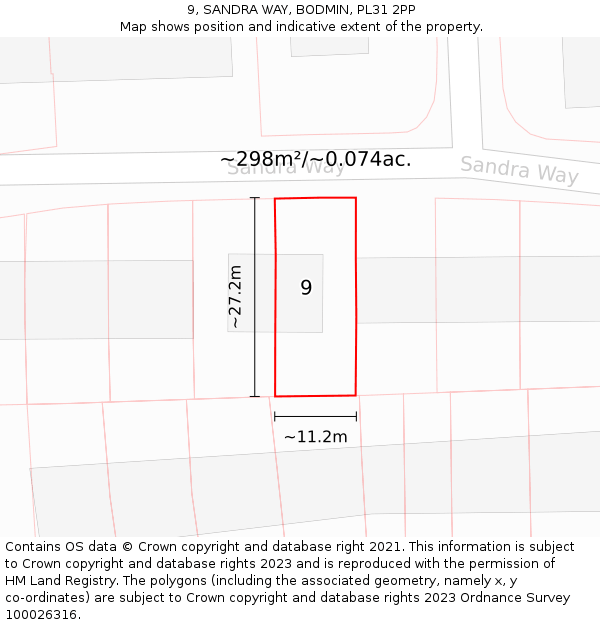 9, SANDRA WAY, BODMIN, PL31 2PP: Plot and title map