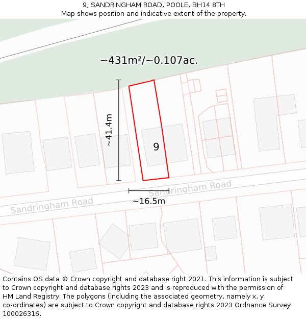 9, SANDRINGHAM ROAD, POOLE, BH14 8TH: Plot and title map