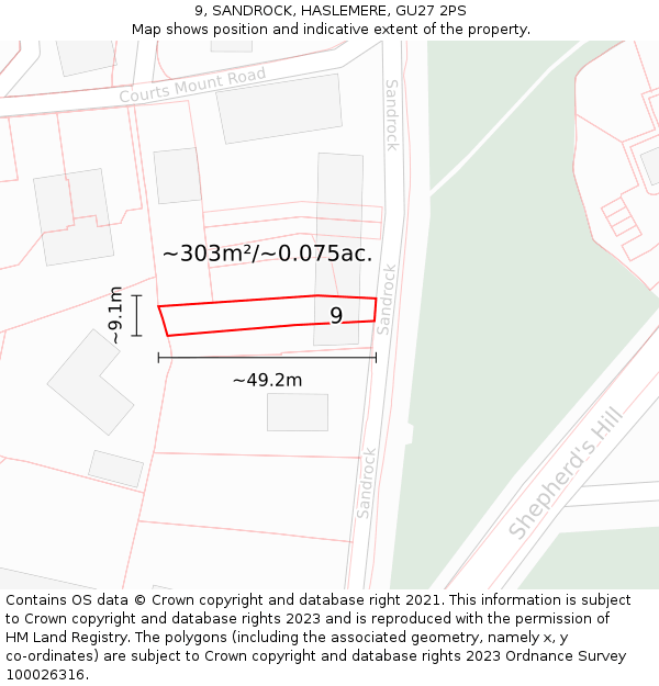 9, SANDROCK, HASLEMERE, GU27 2PS: Plot and title map