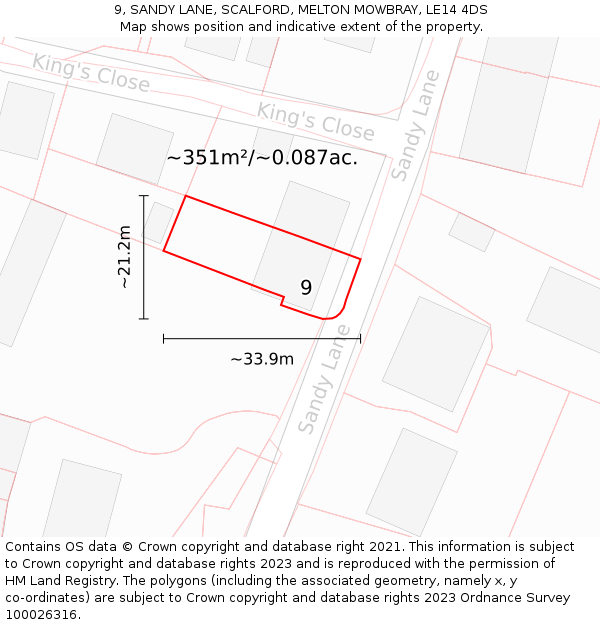 9, SANDY LANE, SCALFORD, MELTON MOWBRAY, LE14 4DS: Plot and title map