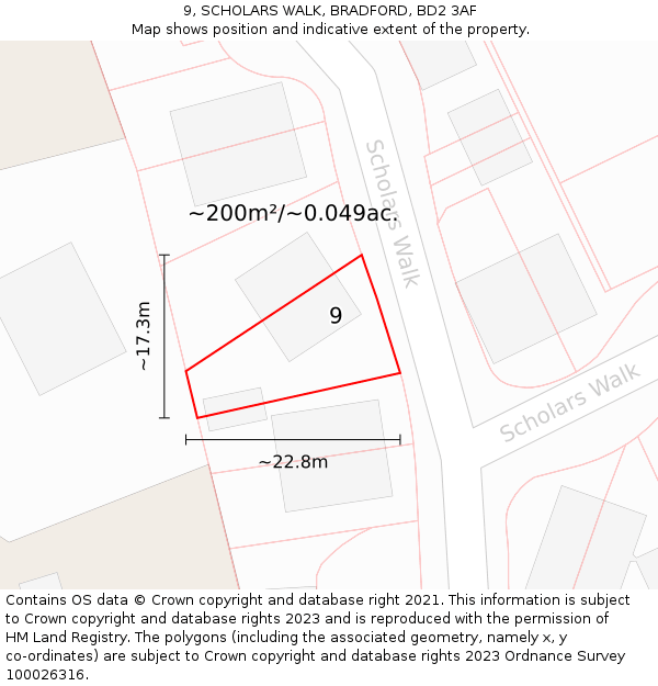 9, SCHOLARS WALK, BRADFORD, BD2 3AF: Plot and title map