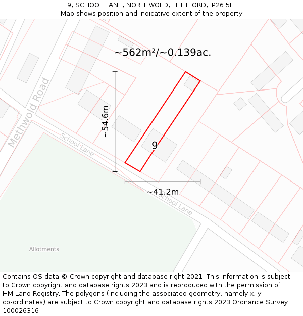 9, SCHOOL LANE, NORTHWOLD, THETFORD, IP26 5LL: Plot and title map