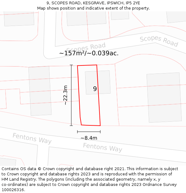 9, SCOPES ROAD, KESGRAVE, IPSWICH, IP5 2YE: Plot and title map