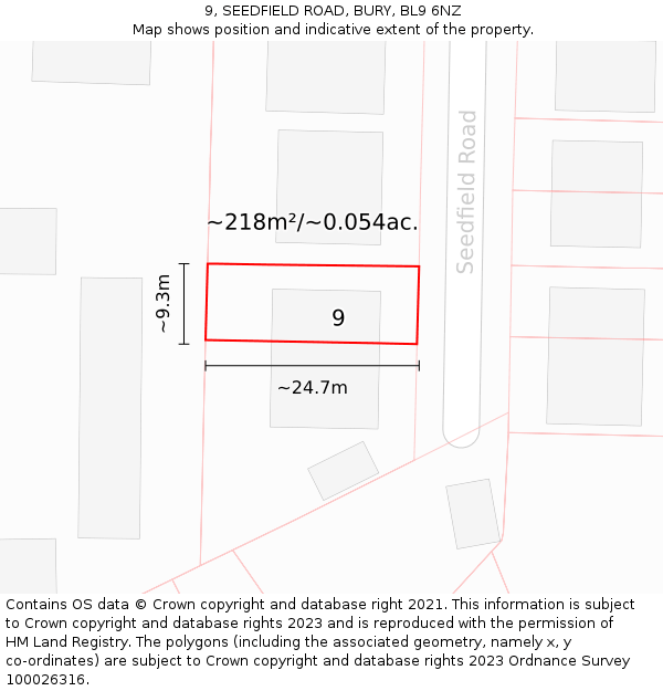 9, SEEDFIELD ROAD, BURY, BL9 6NZ: Plot and title map